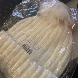 Winter Beanie Hat warmth beautiful white color with faux fur